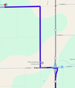 A map showing directions to Come Again Farm from US 31 now that 256th street is closed.